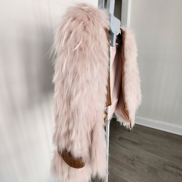 MaxMara Light Pink Fur Jacket With Leather Size Small - Picture 8 of 9